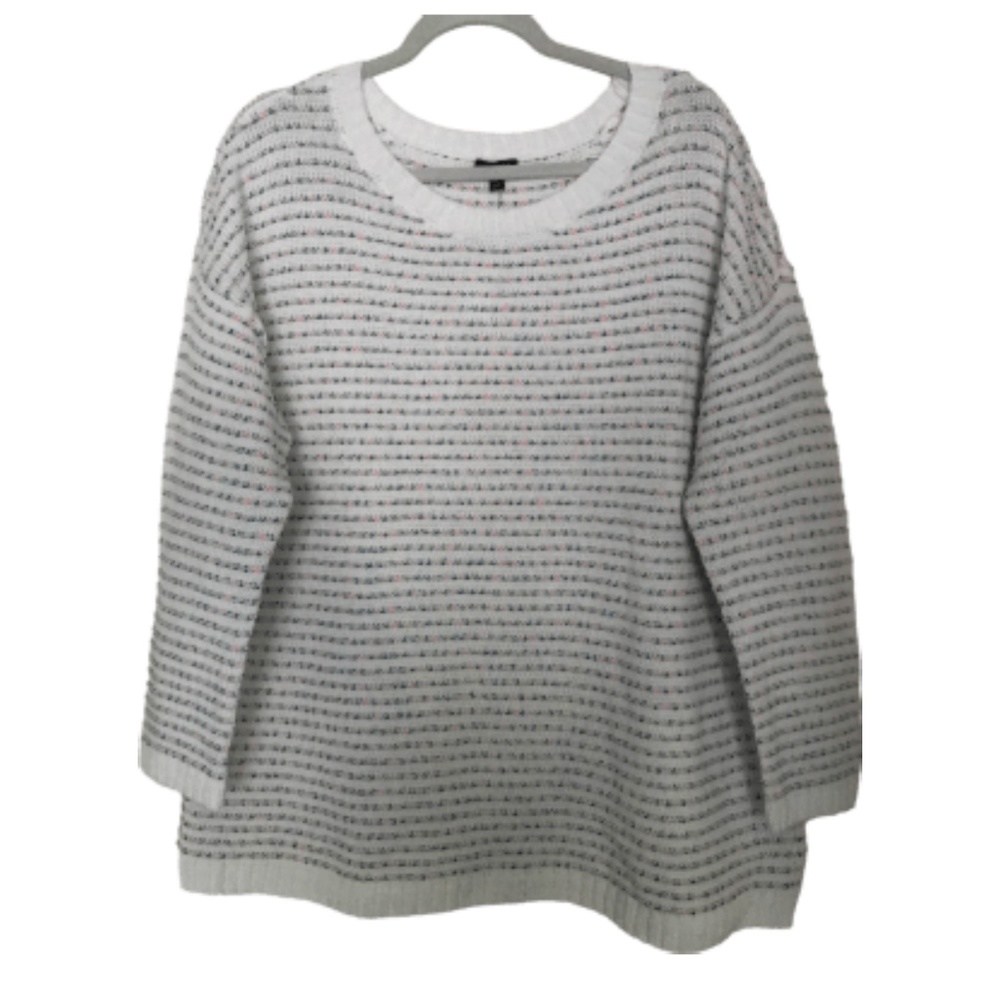 Talbots Sweater Crewneck white 1X Pastel pink blue fleck Striped 1X plus